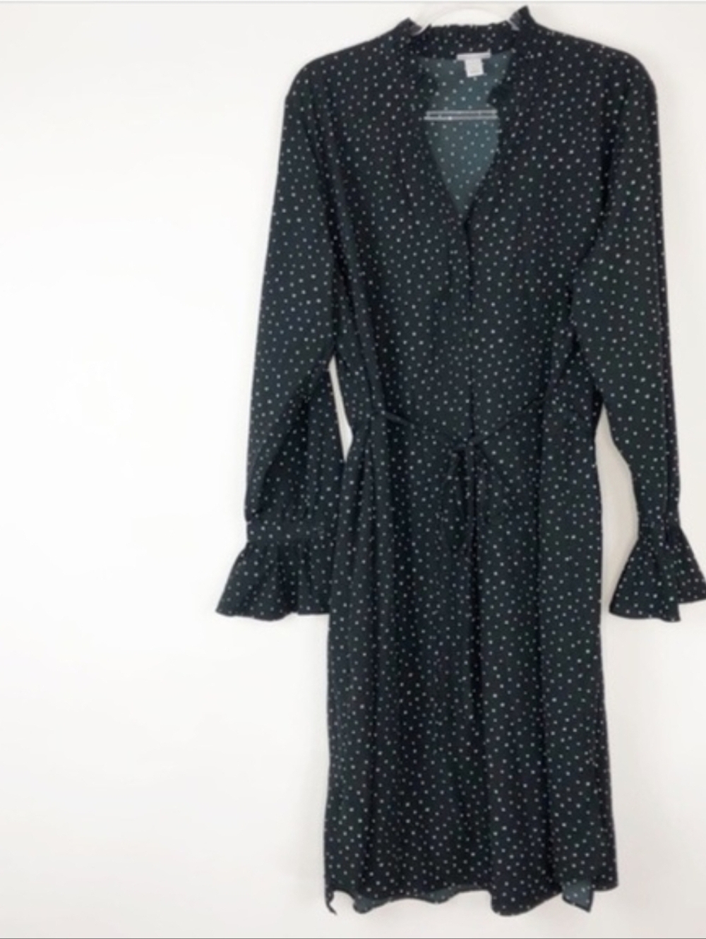Ava & Viv Black Dress with White Polka Dots - Long Sleeve Tie Waist